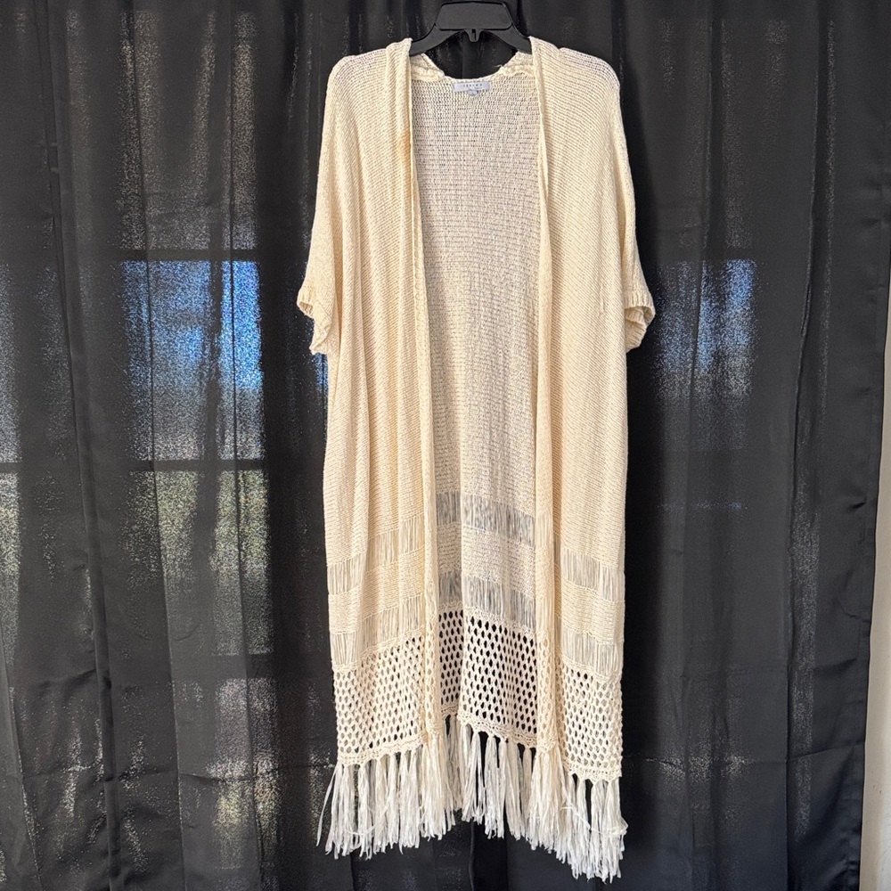 FAVLUX Cream Knit Fringe Kimono/Cardigan